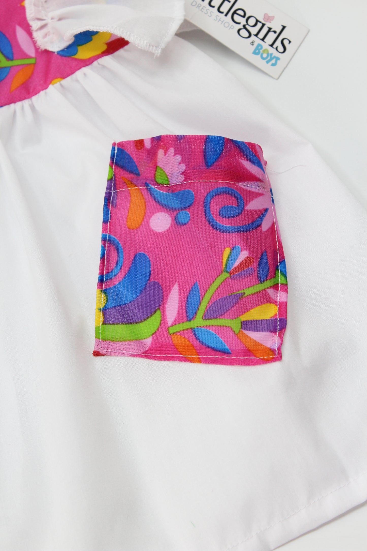vestido patrio popelina blanco, peto flores colores