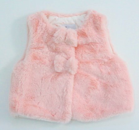 chaleco de peluche rosa, botón 2 moños