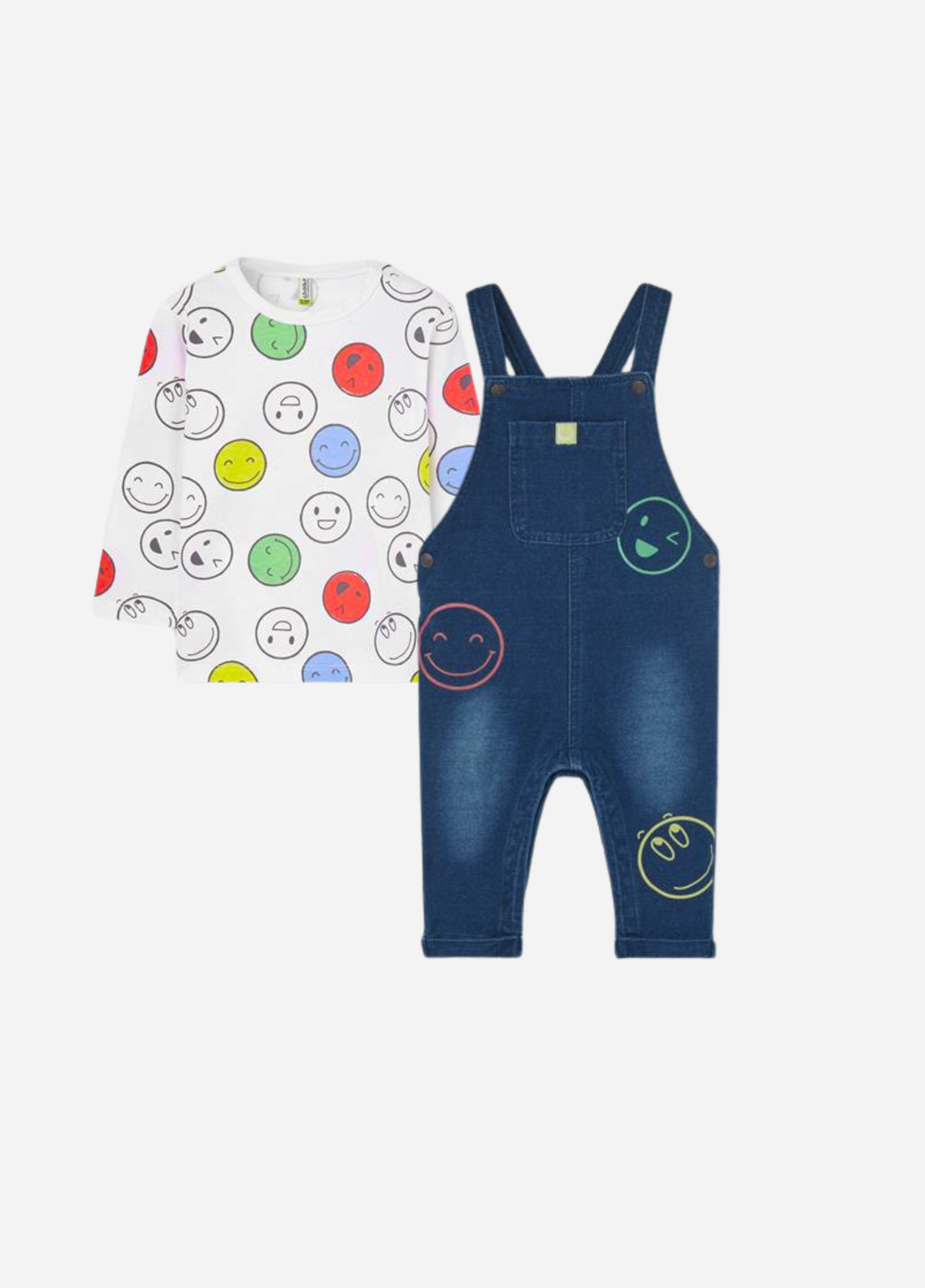 set overal flece denim blue, camiseta magna larga, bebé