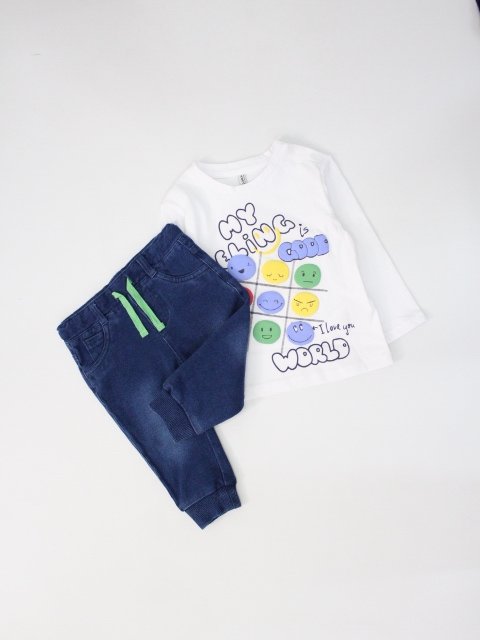 set camiseta manga larga con pantalón azul denim