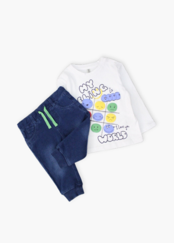 set camiseta manga larga con pantalón azul denim