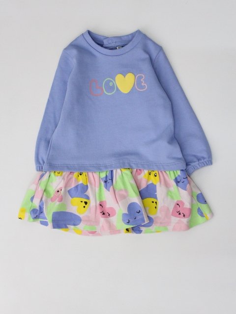 vestido lana azul, con falda prints corazones