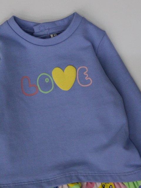 vestido lana azul, con falda prints corazones