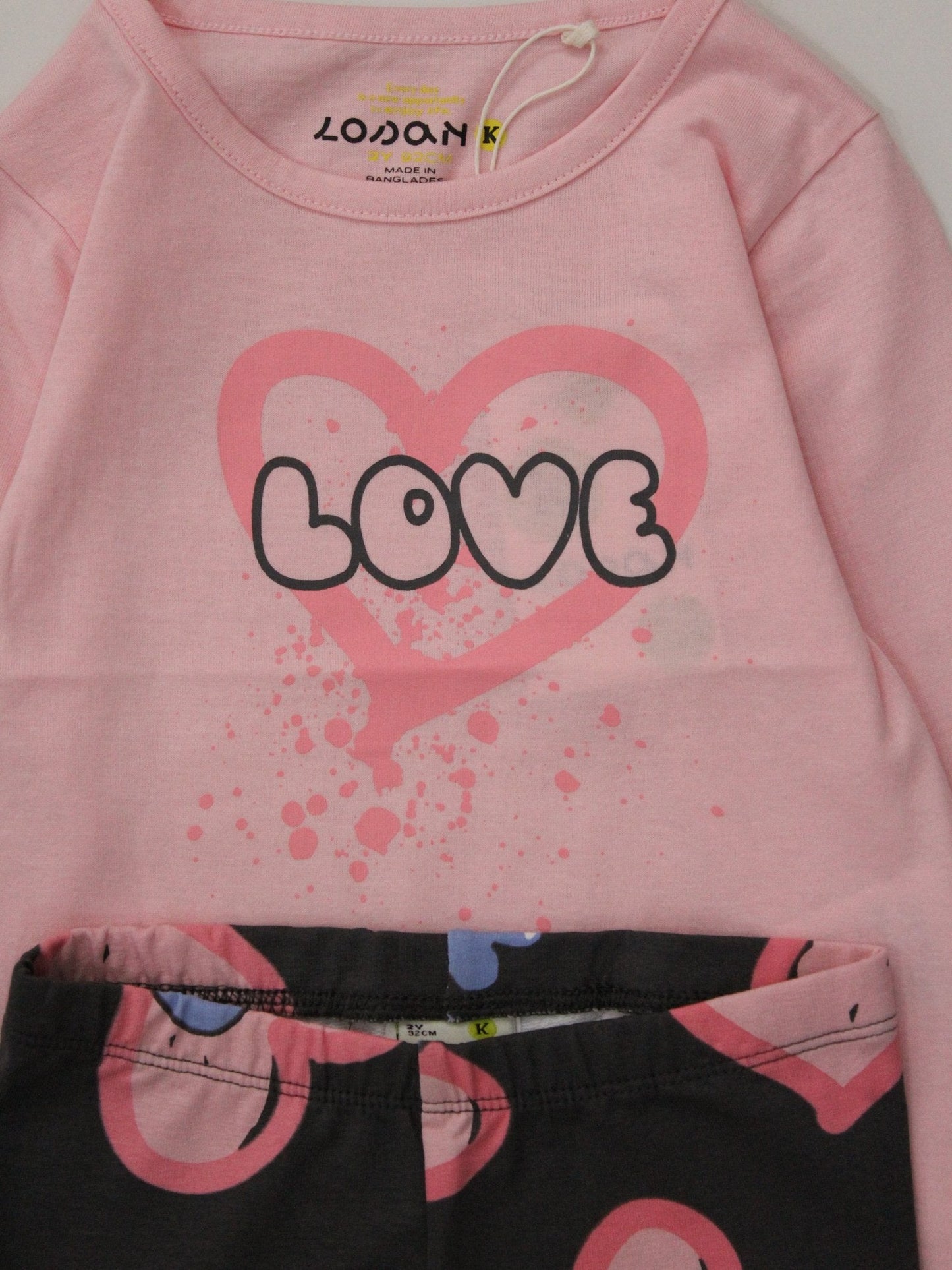 set blusa rosa leggins corazones
