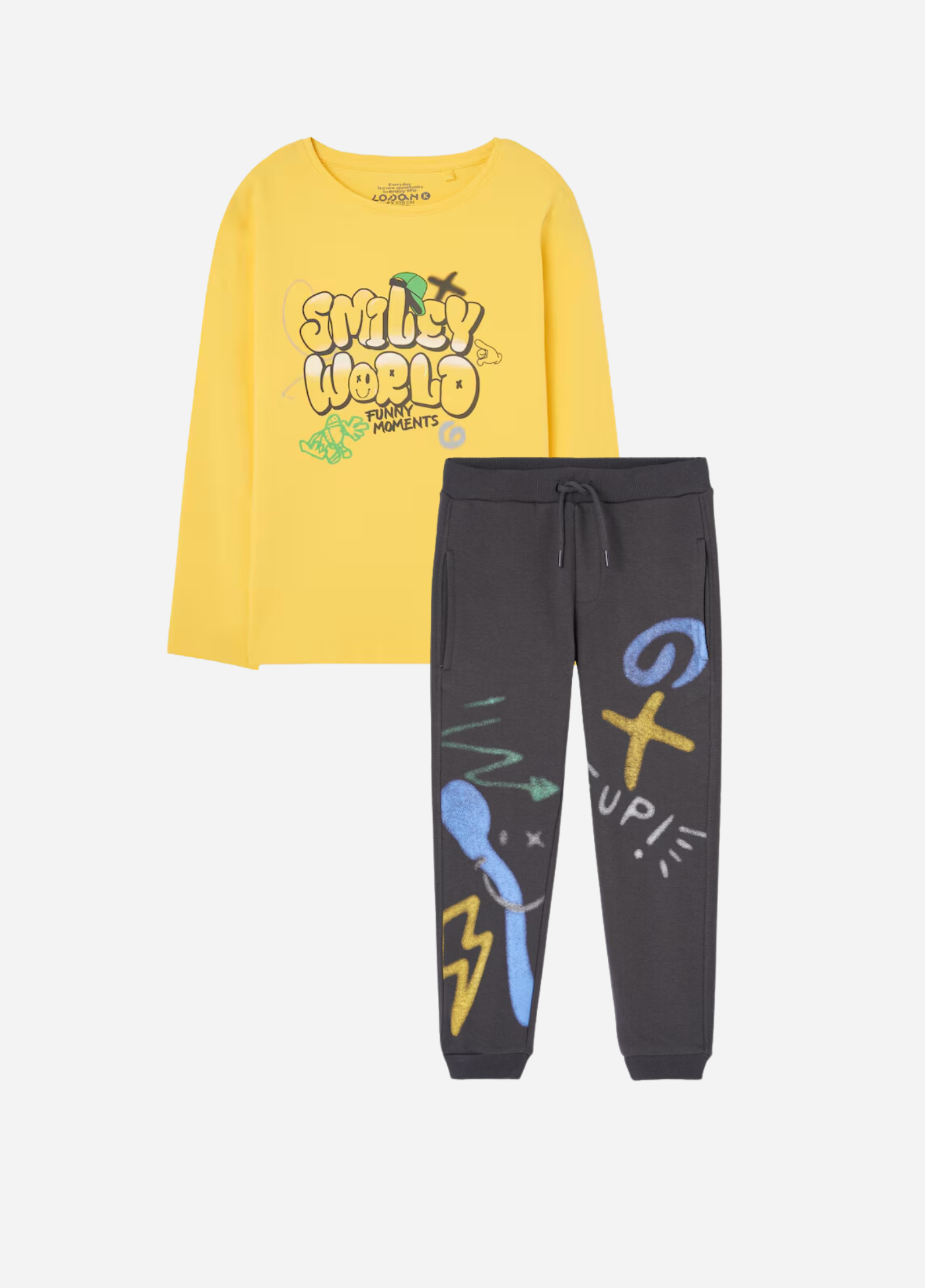 set camiseta amarilla pantalón con jareta tipo pants