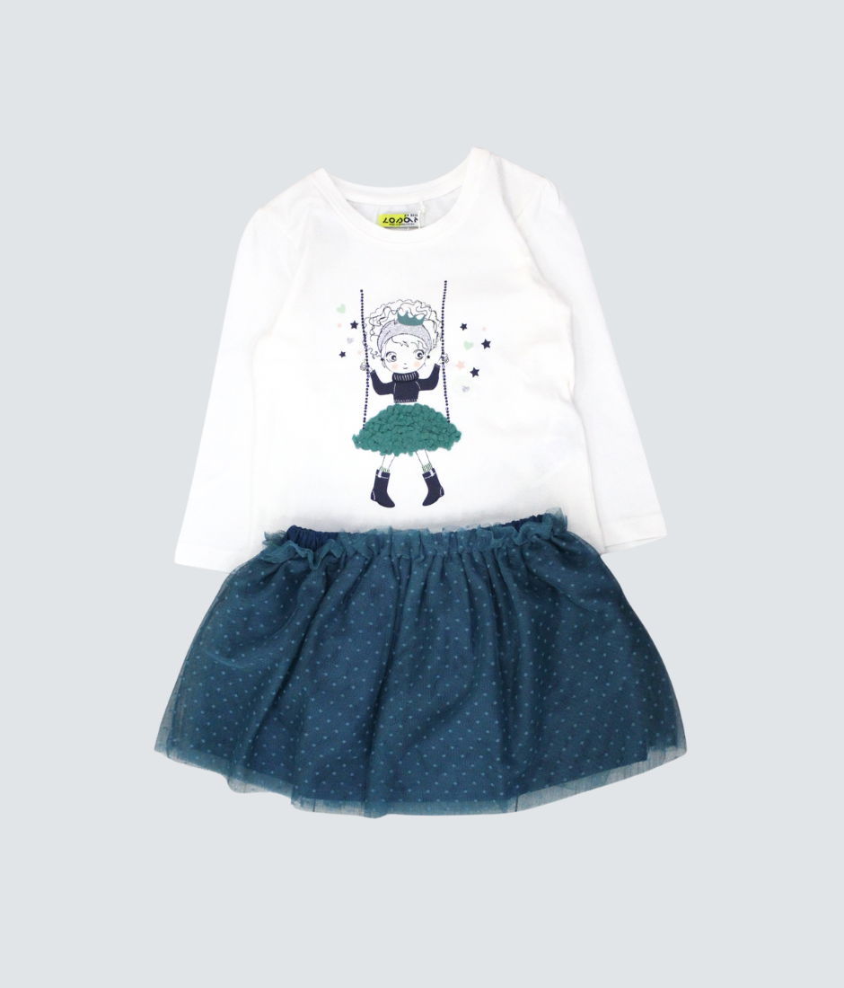 set camiseta con falda de tul color verde