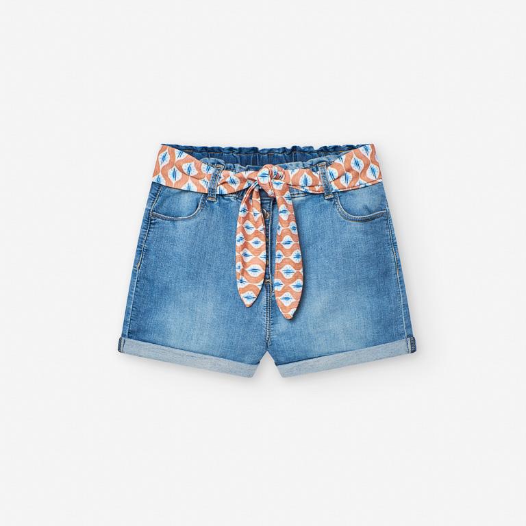 Set blusa naranja y short mezclilla, tiro alto