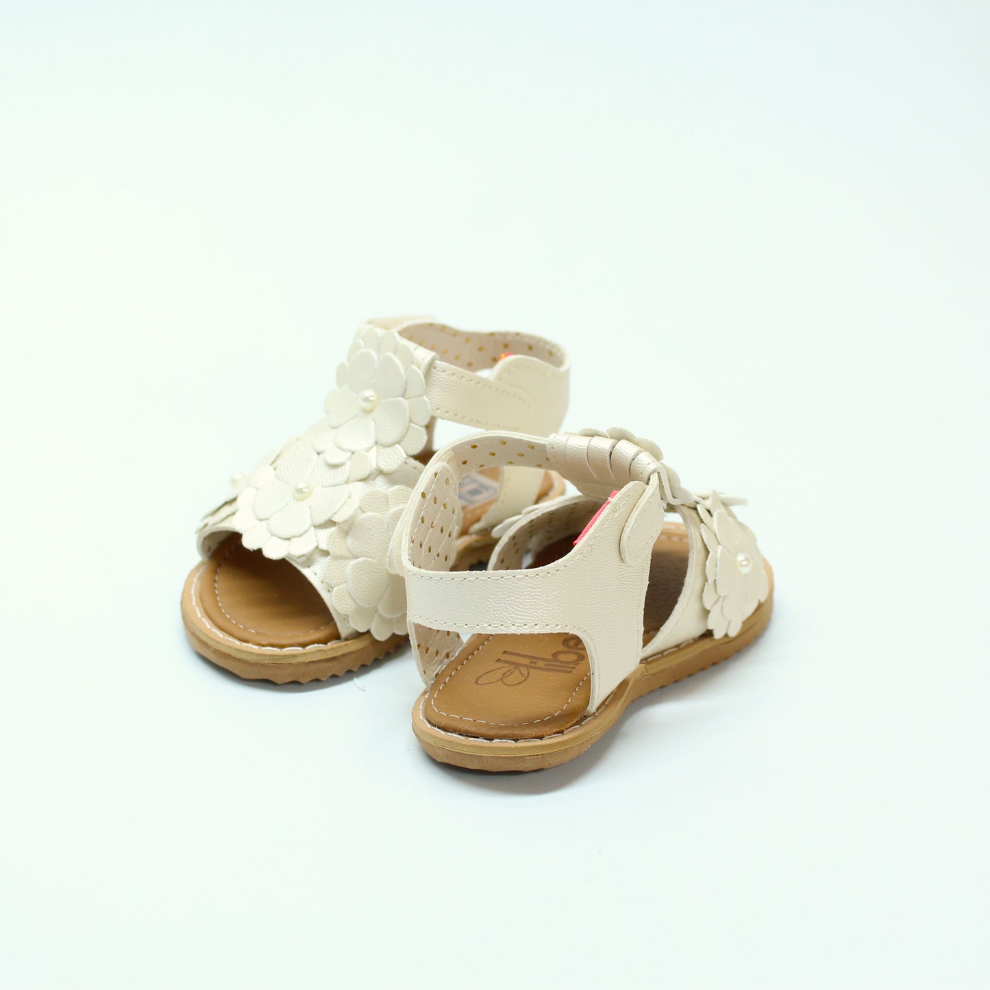 Huarache velcro con flores ivory perla