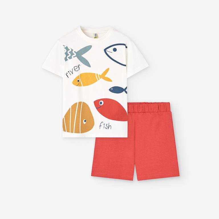 Set camiseta peces y short rojo, bebe
