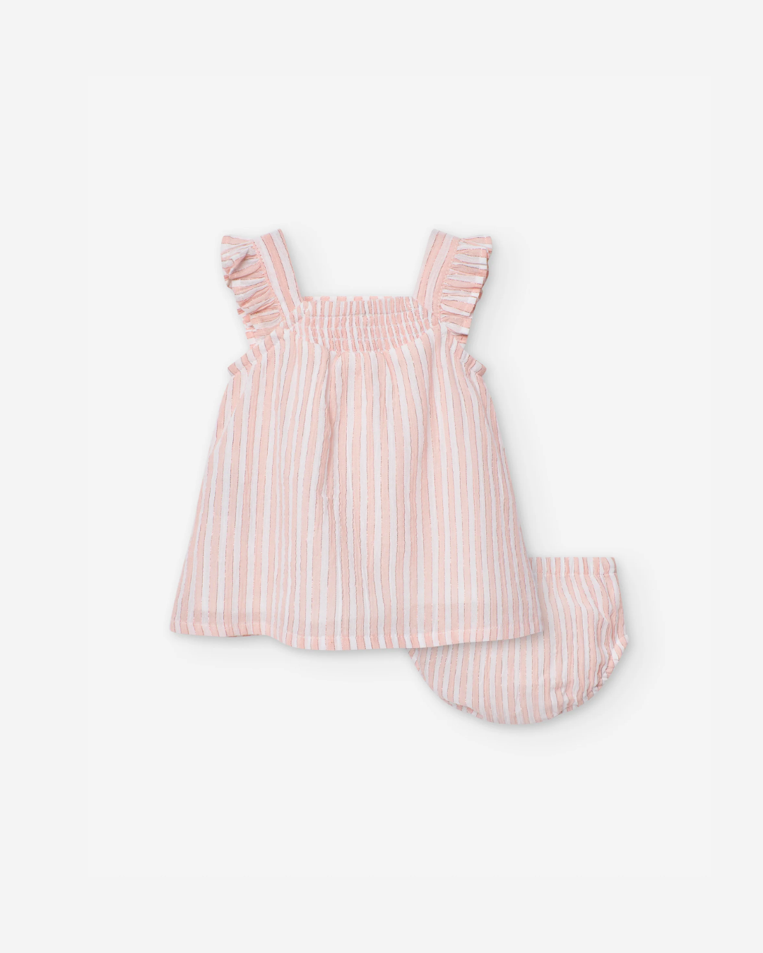 Vestido + Cubrepañal Rayas y Bordados para Recién Nacida, Blanco/Rosa
