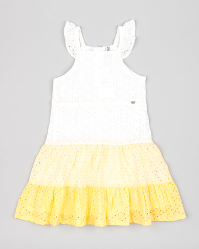 Vestido de tira bordada blanco y amarillo