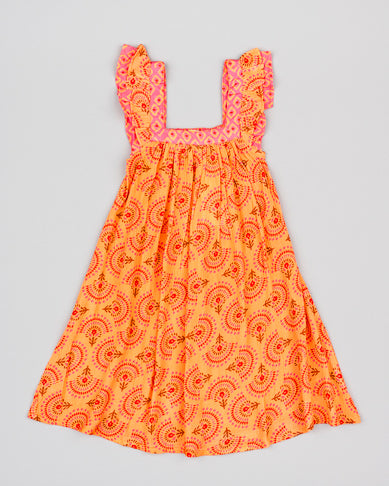 vestido suelto estampado naranja y rosa