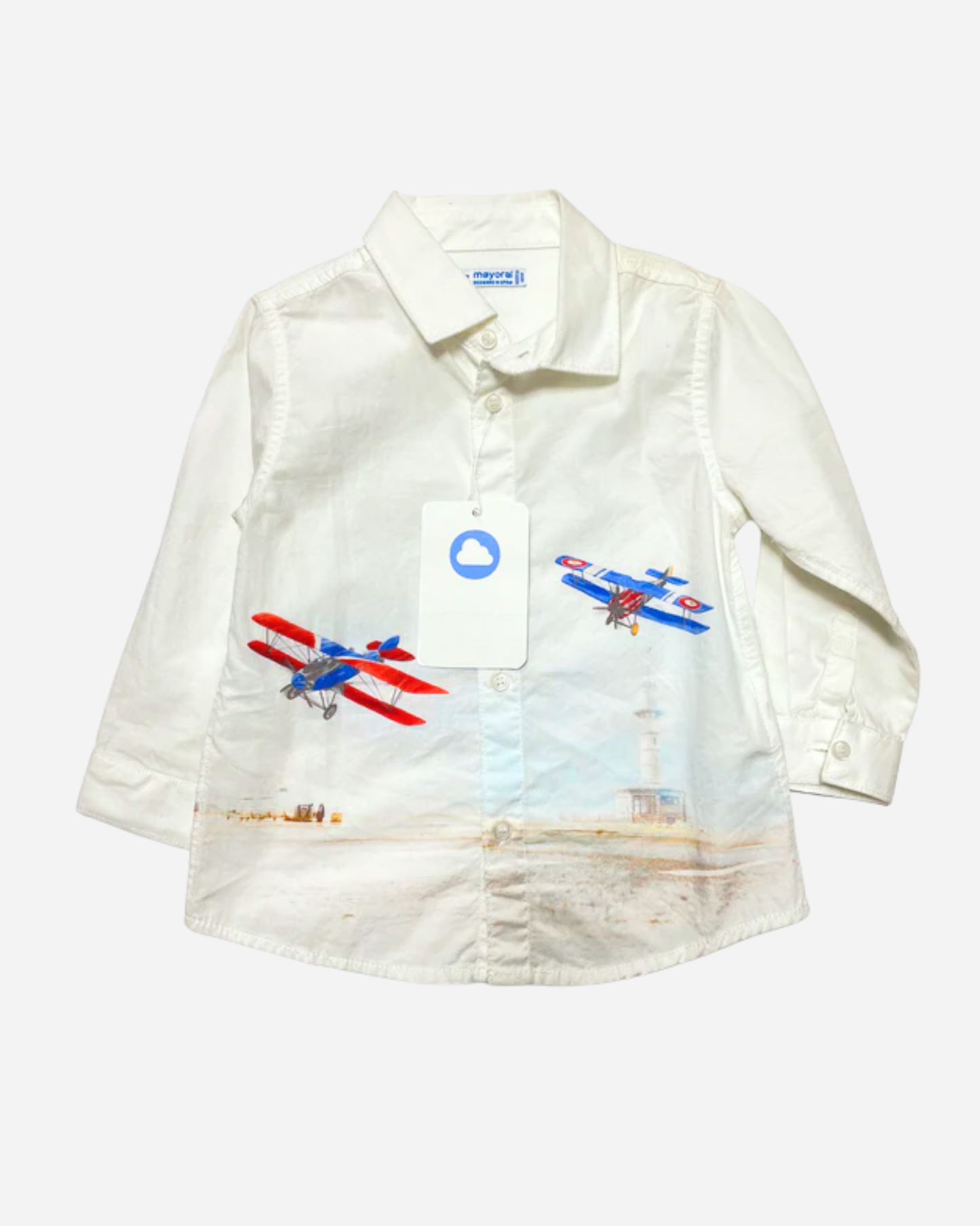 Camisa blanca aviones azules