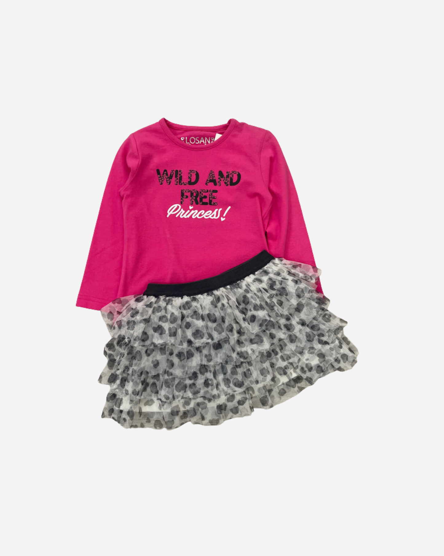 Set blusa fucsia princess falda olanes corazón