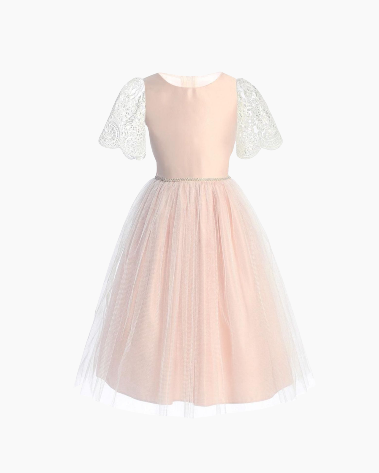 Vestido peetal pink talle satin manga ancha brocada