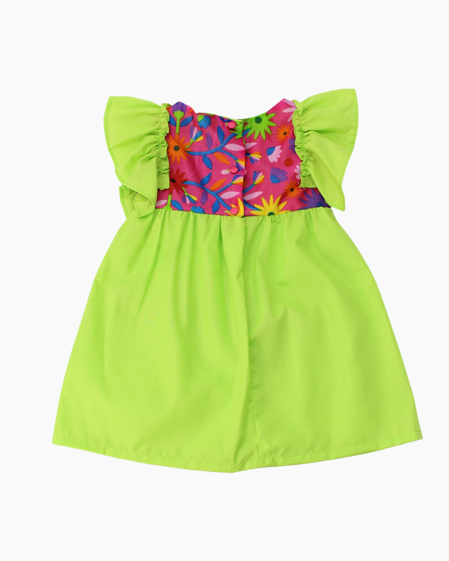 vestido patrio popelina verde peto rosa flores