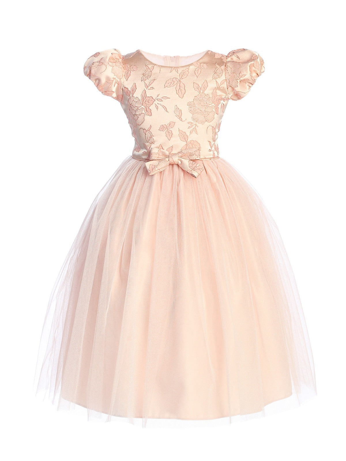 Vestido petal pink brocado moño en la cintura