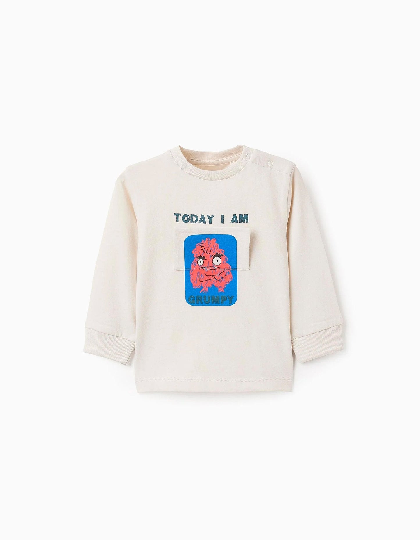 camiseta manga larga color crudo con bolsa interactiva