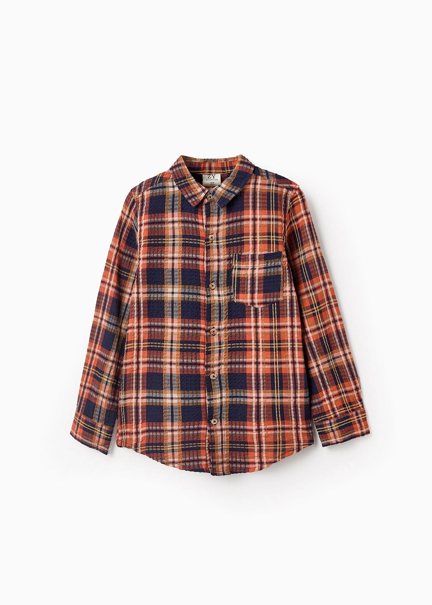camisa a cuadros café y azul