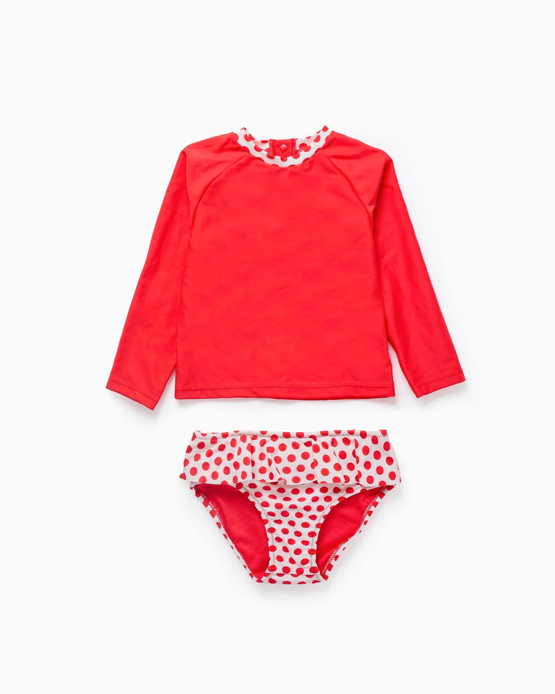 Camiseta + Braguita de Baño UPF80 para Bebé Niña 'Lunares', Rojo