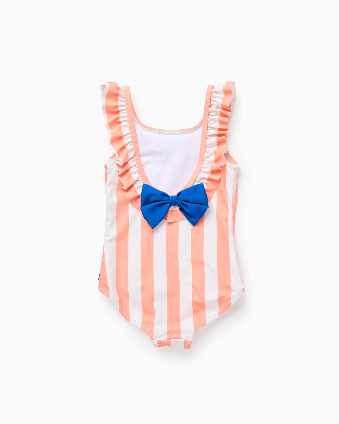 Traje de Baño a Rayas con Conchas 3D para Bebé Niña, Naranja/Blanco