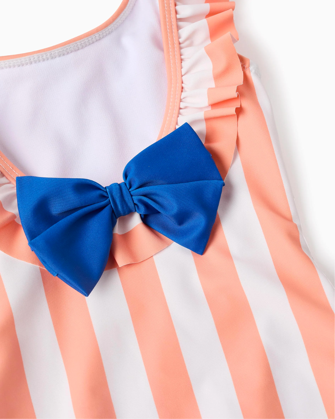 Traje de Baño a Rayas con Conchas 3D para Bebé Niña, Naranja/Blanco