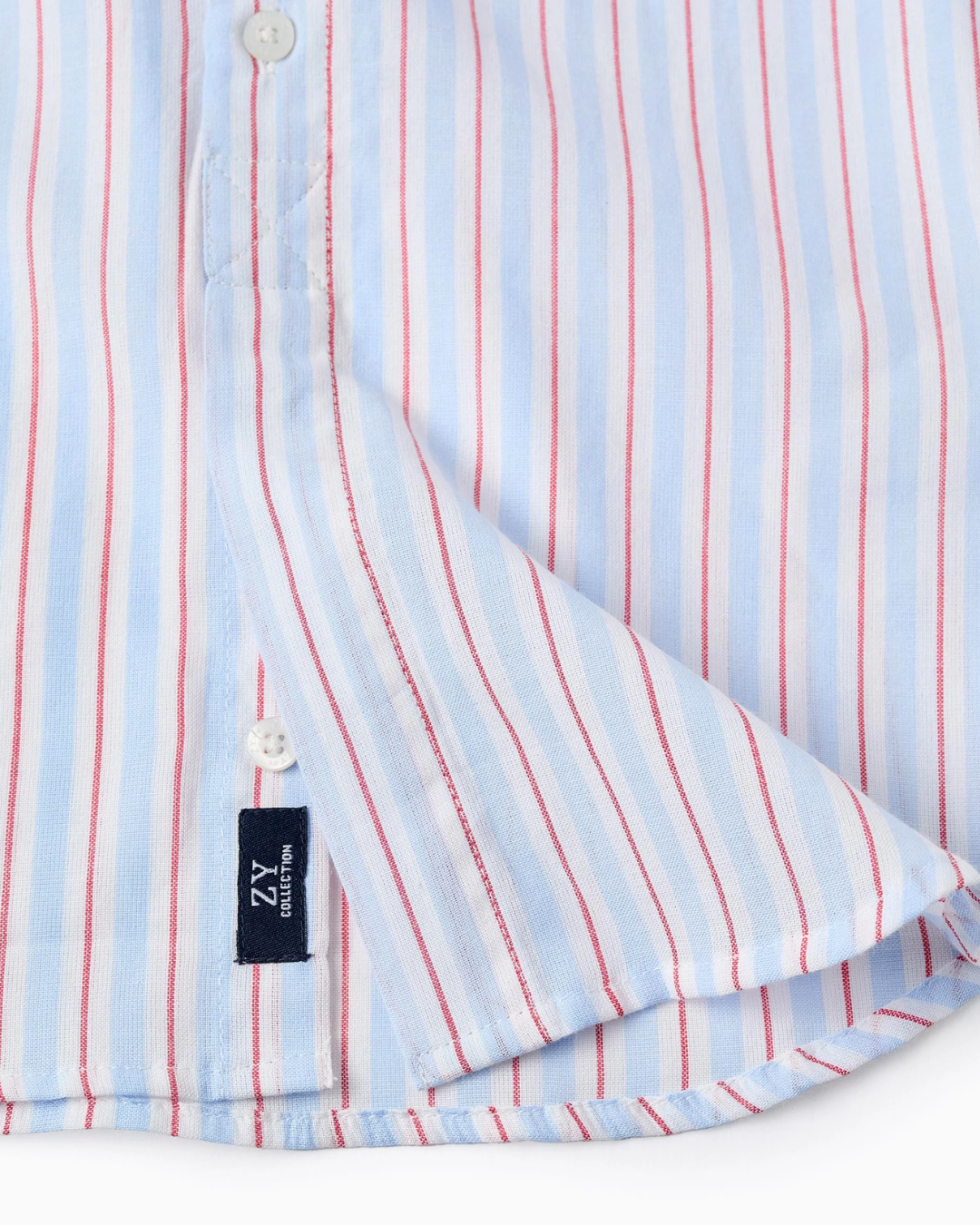 Camisa de Algodón a Rayas para Niño, Blanco/Azul/Rojo