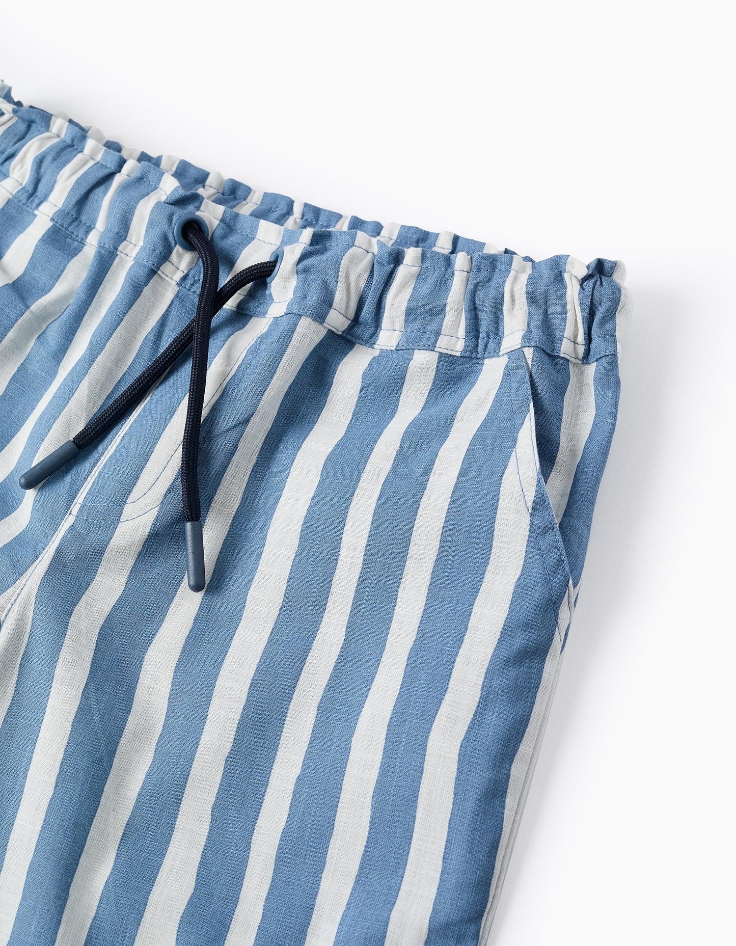 Conjunto camisa azul short rayas con jareta