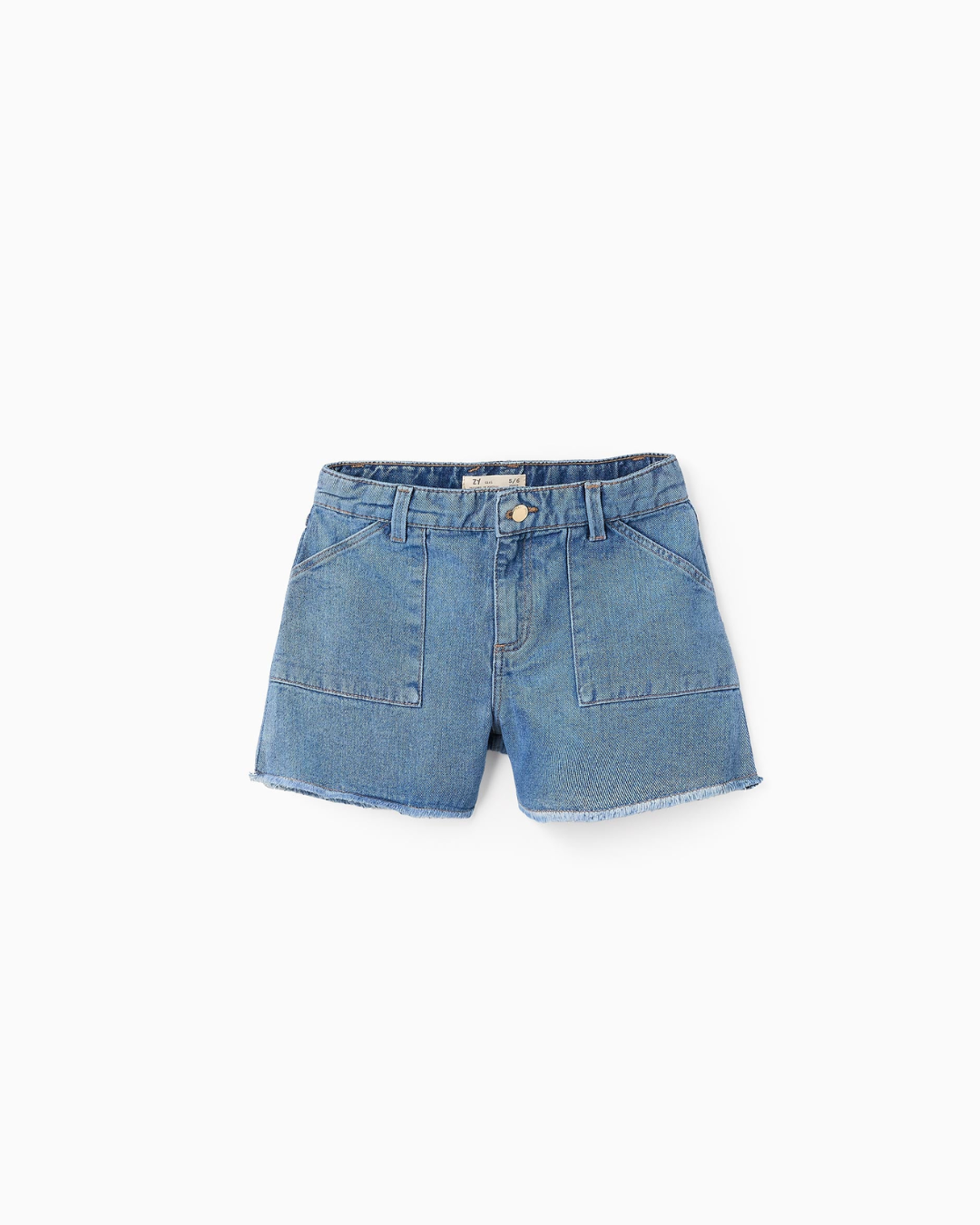 Short Vaquero con Bajos Deshilachados Para Niña, Azul