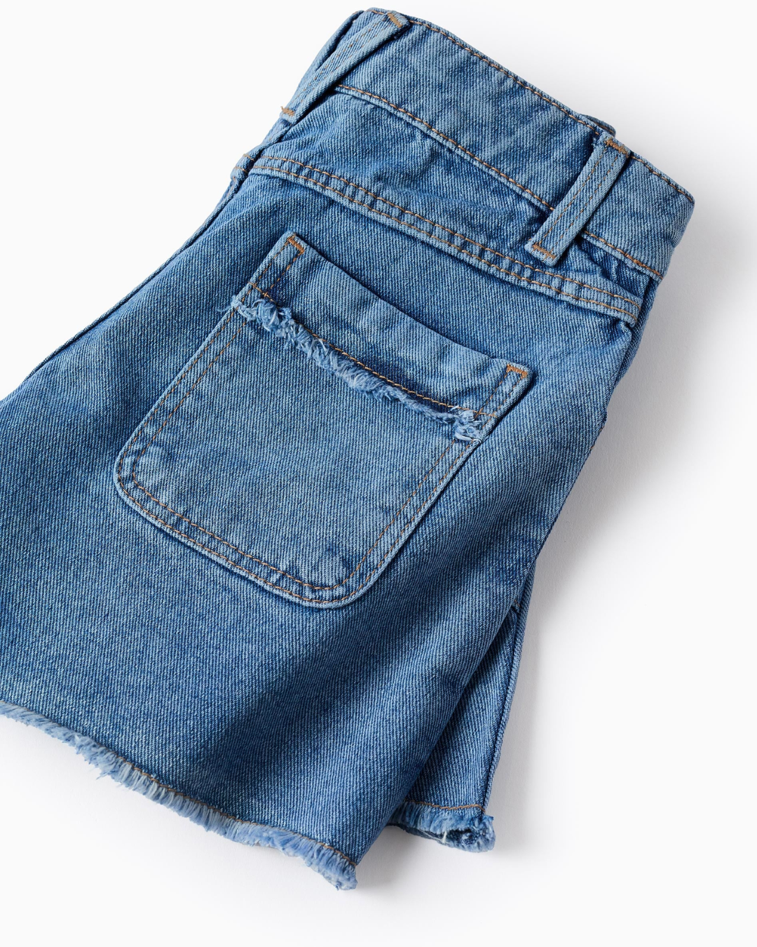 Short Vaquero con Bajos Deshilachados Para Niña, Azul