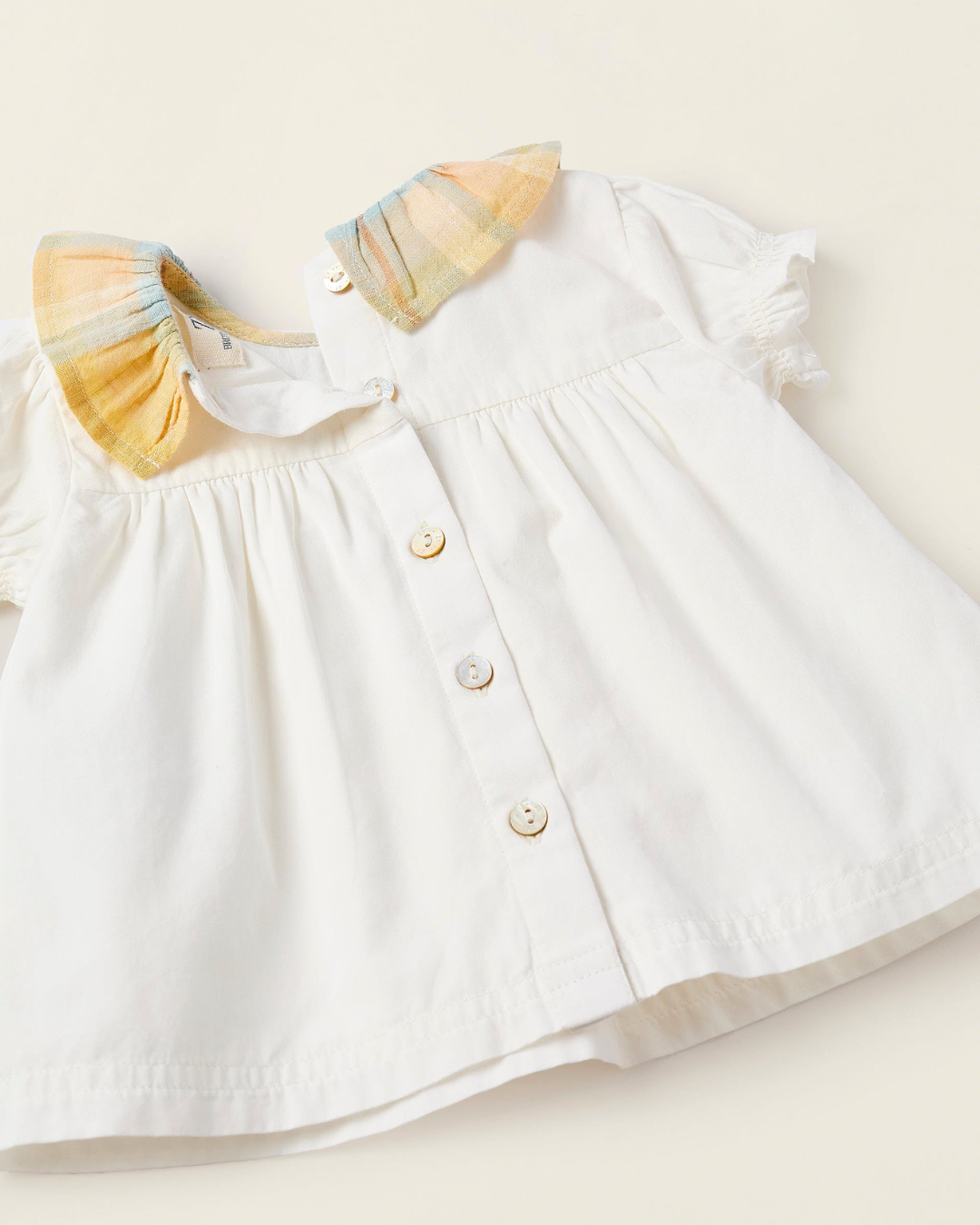 Blusa + Cubrepañal Cuadros para Recién Nacida 'B&S', Blanco/Amarillo