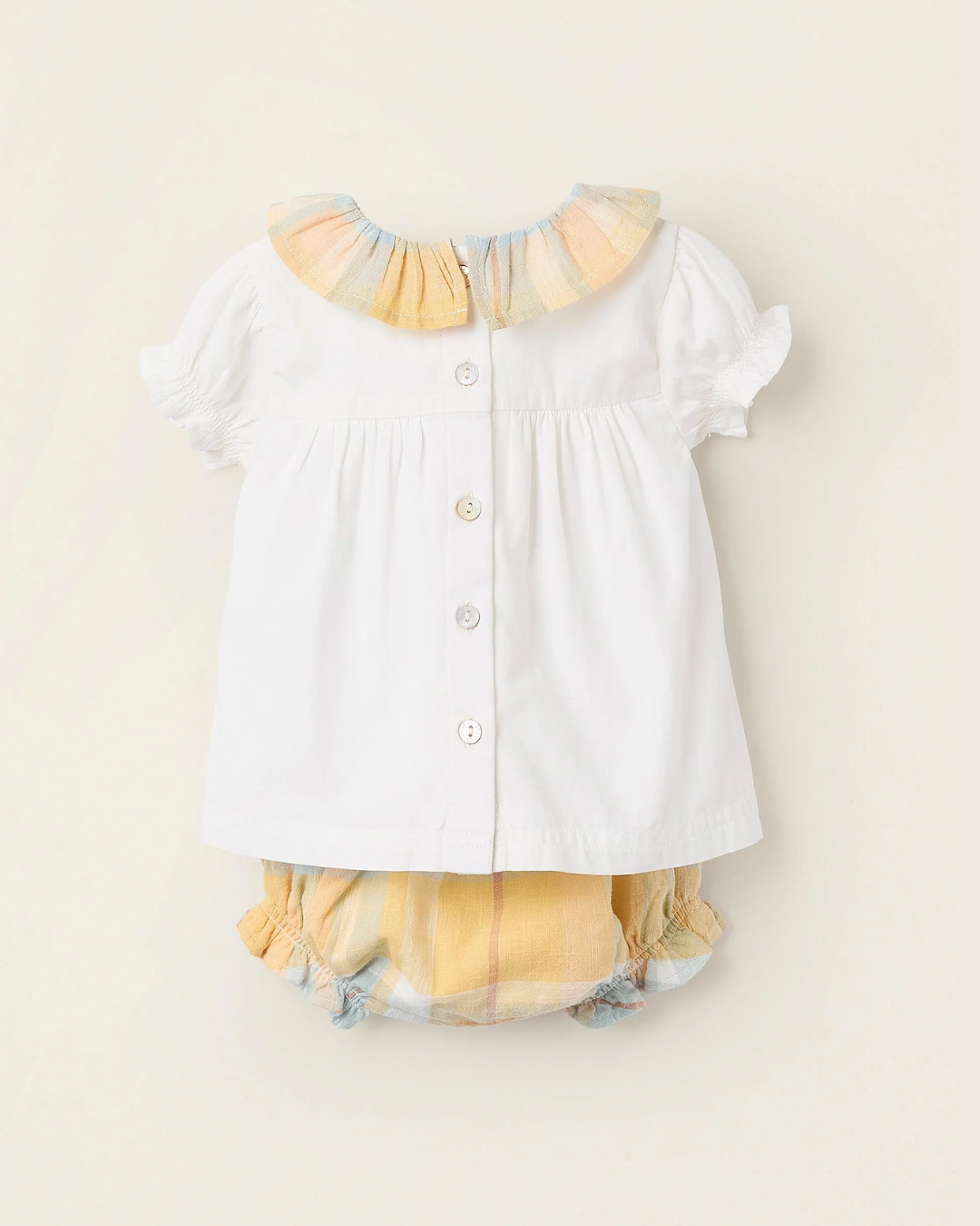 Blusa + Cubrepañal Cuadros para Recién Nacida 'B&S', Blanco/Amarillo