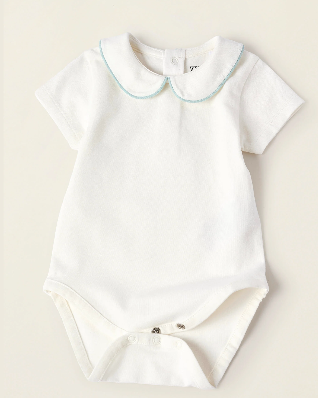 Body + Peto Corto para Recién Nacido, Blanco/Verde Agua