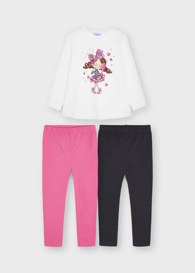 conjunto blusa con moño y dos leggins