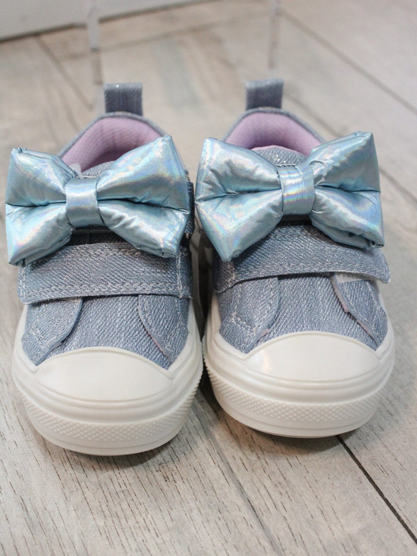teni denim doble velcro con moño metalico
