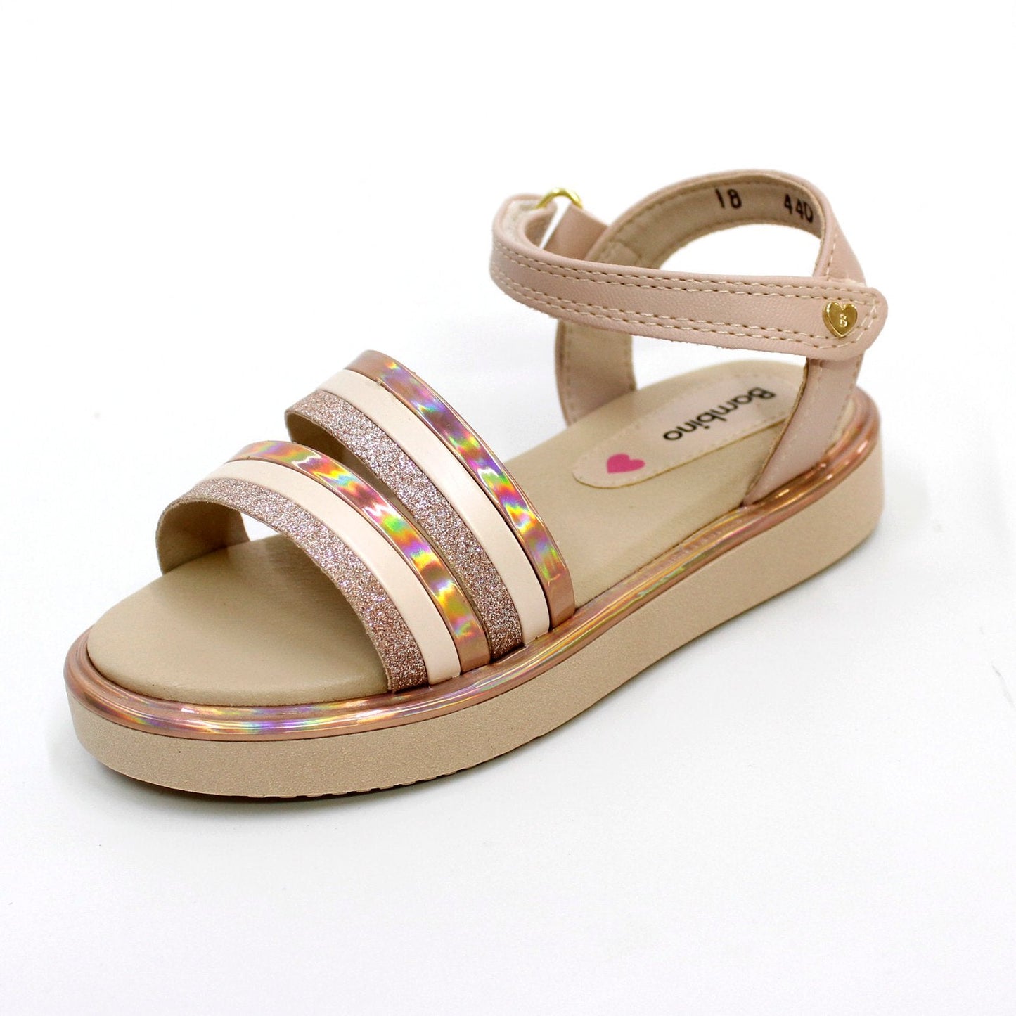 huarache lineas oro rosado, cierre de velcro