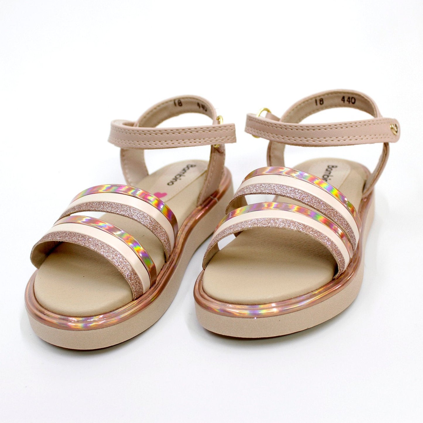 huarache lineas oro rosado, cierre de velcro