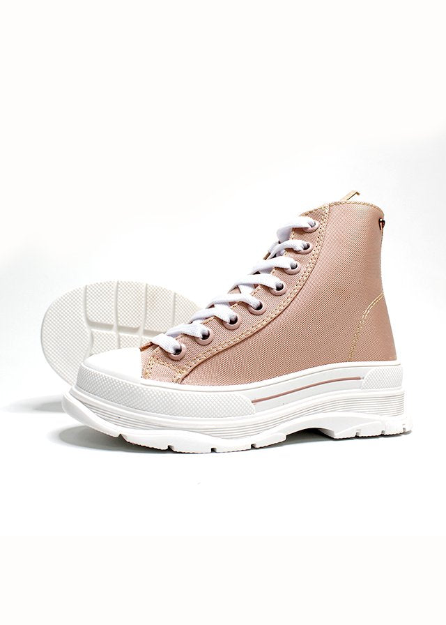 tenis estilo bota, plataforma, color rosa camel