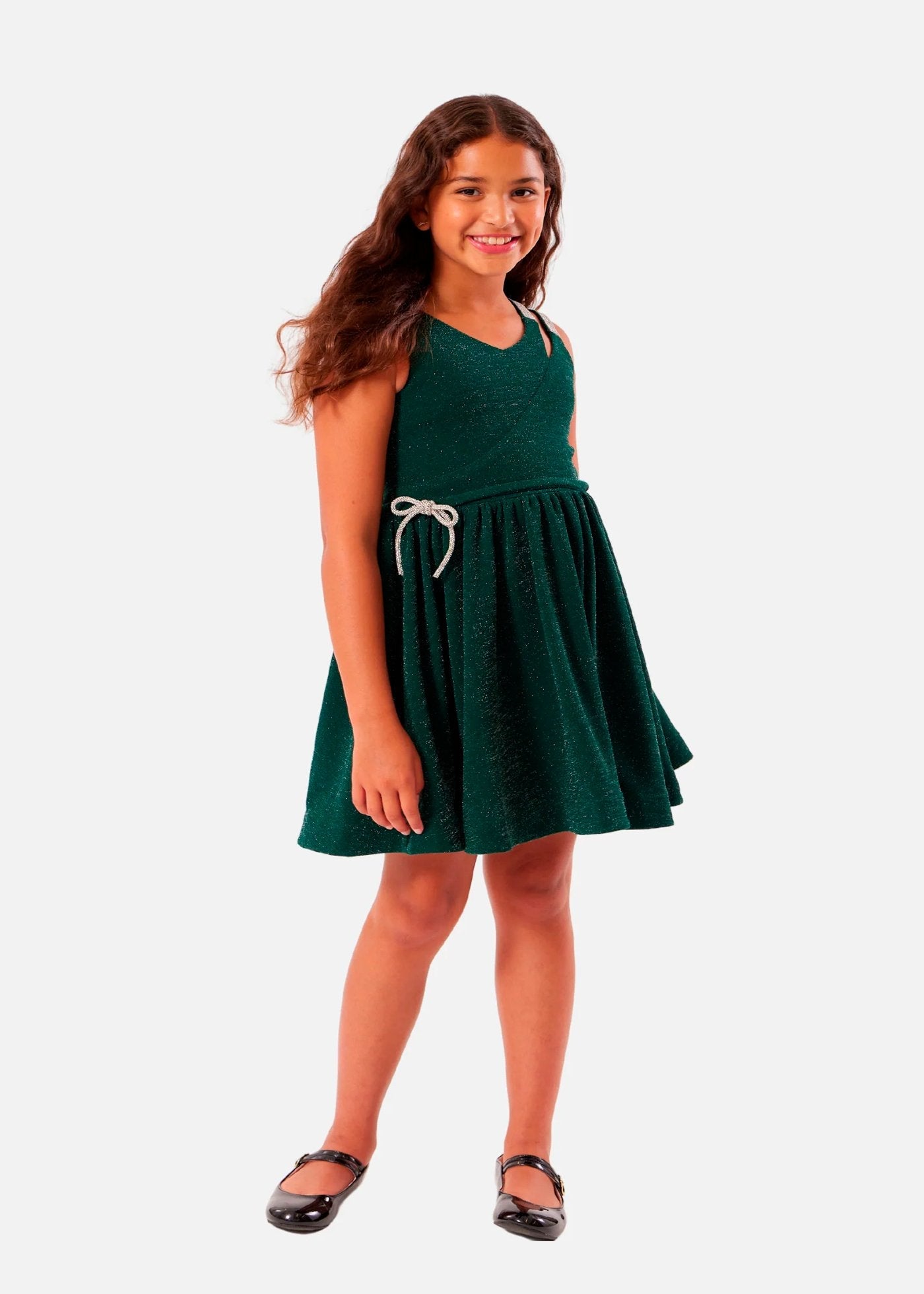 vestido verde con destellos metálicos