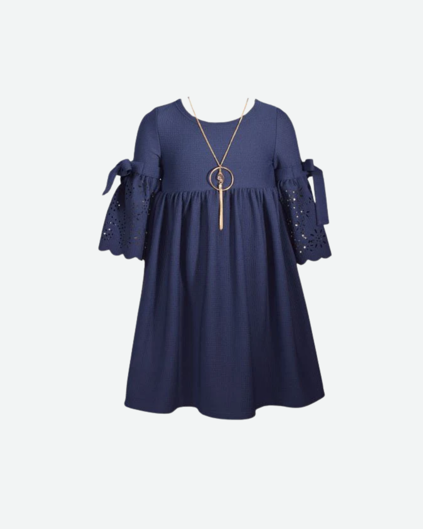 vestido azul manga campana