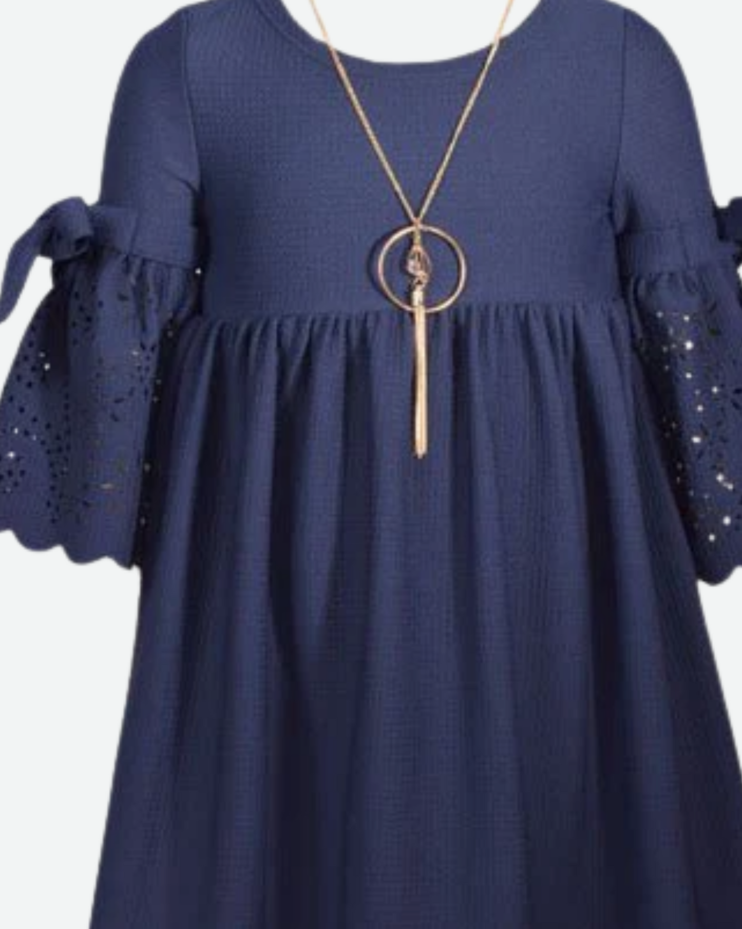 vestido azul manga campana