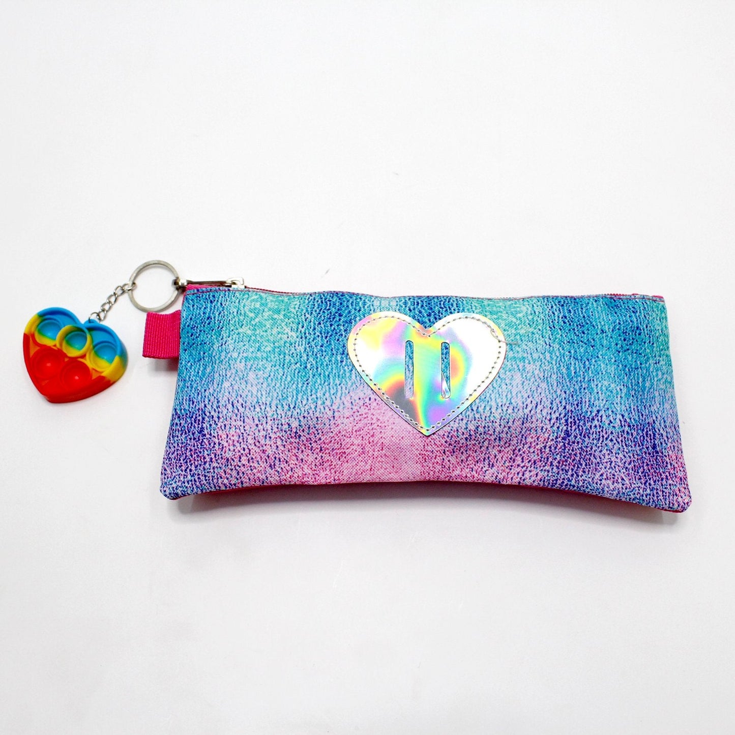 set mochila, lapicera y lonchera tema corazón popit holográfico