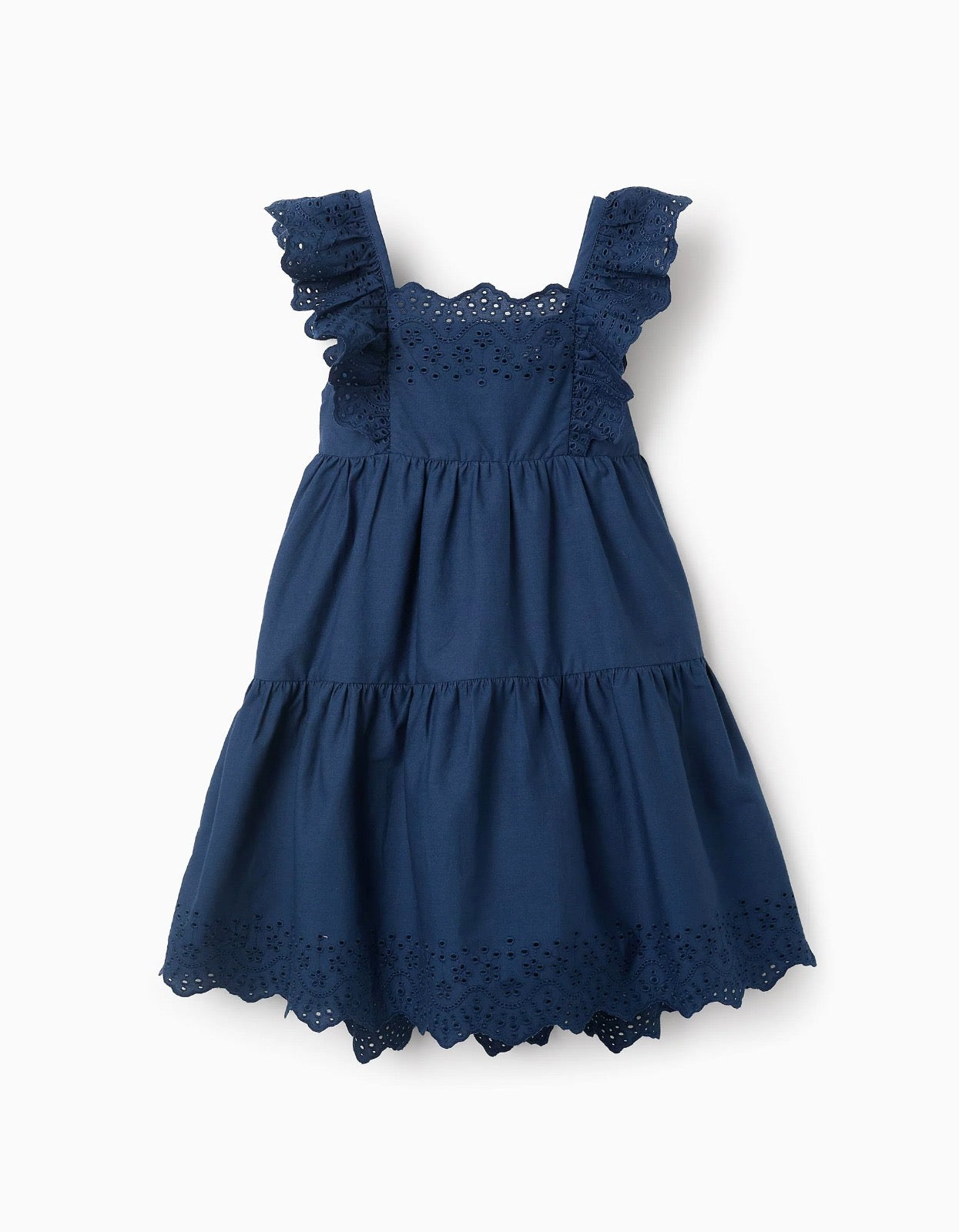 Vestido Azul Tirantes Anchos, tela bordada