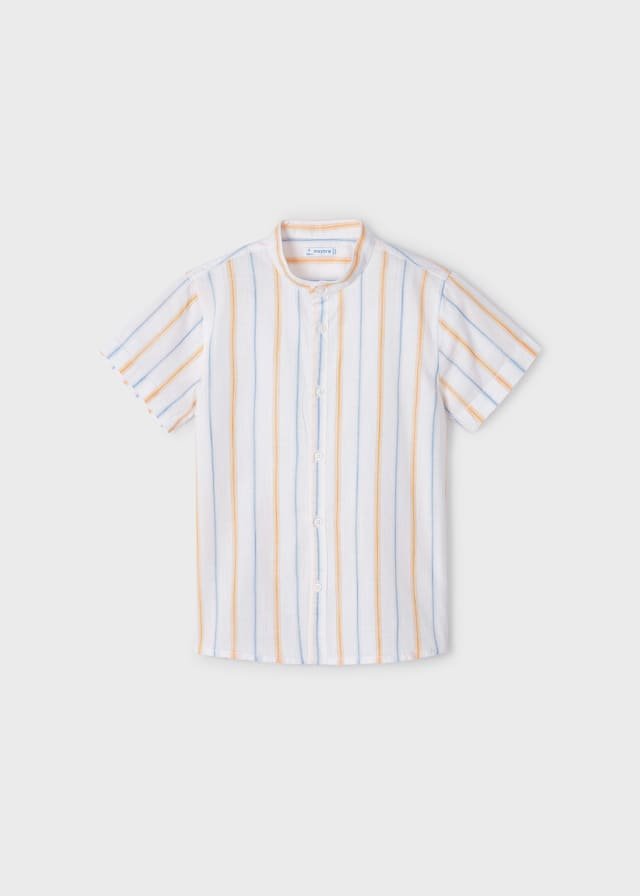 camisa manga corta a rayas cuello mao, color mango