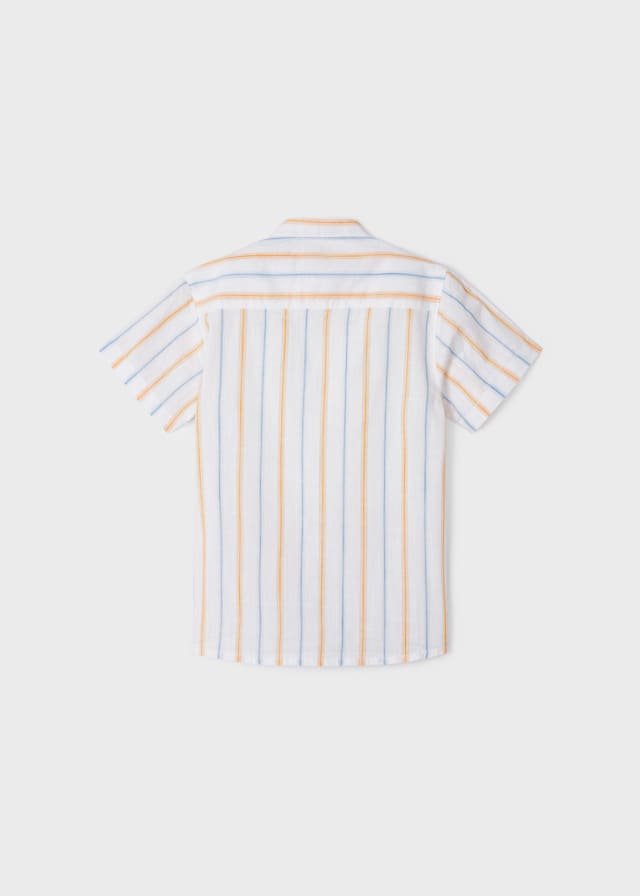 camisa manga corta a rayas cuello mao, color mango