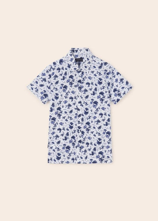 camisa blanca estampado azul