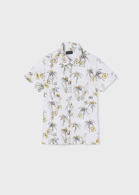 camisa blanca diseño tropical