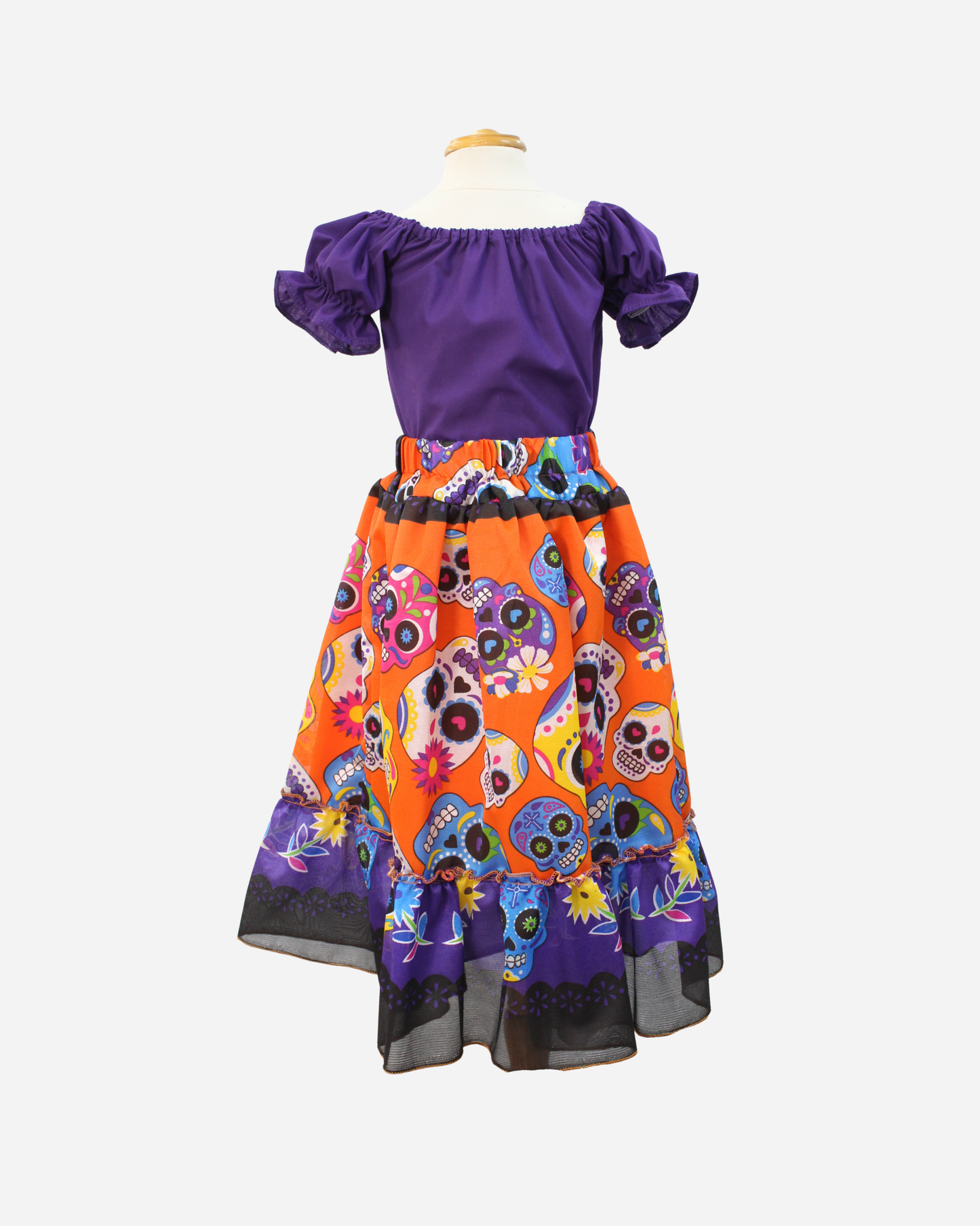 SET CATRINA BLUSA CAMPESINA Y FALDA MOTIVOS DIA DE MUERTOS
