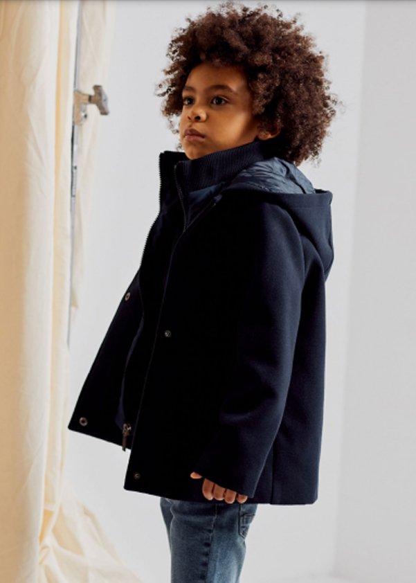 chamarra doble cuello color azul marino, losan