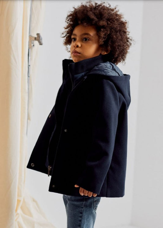 chamarra doble cuello color azul marino, losan